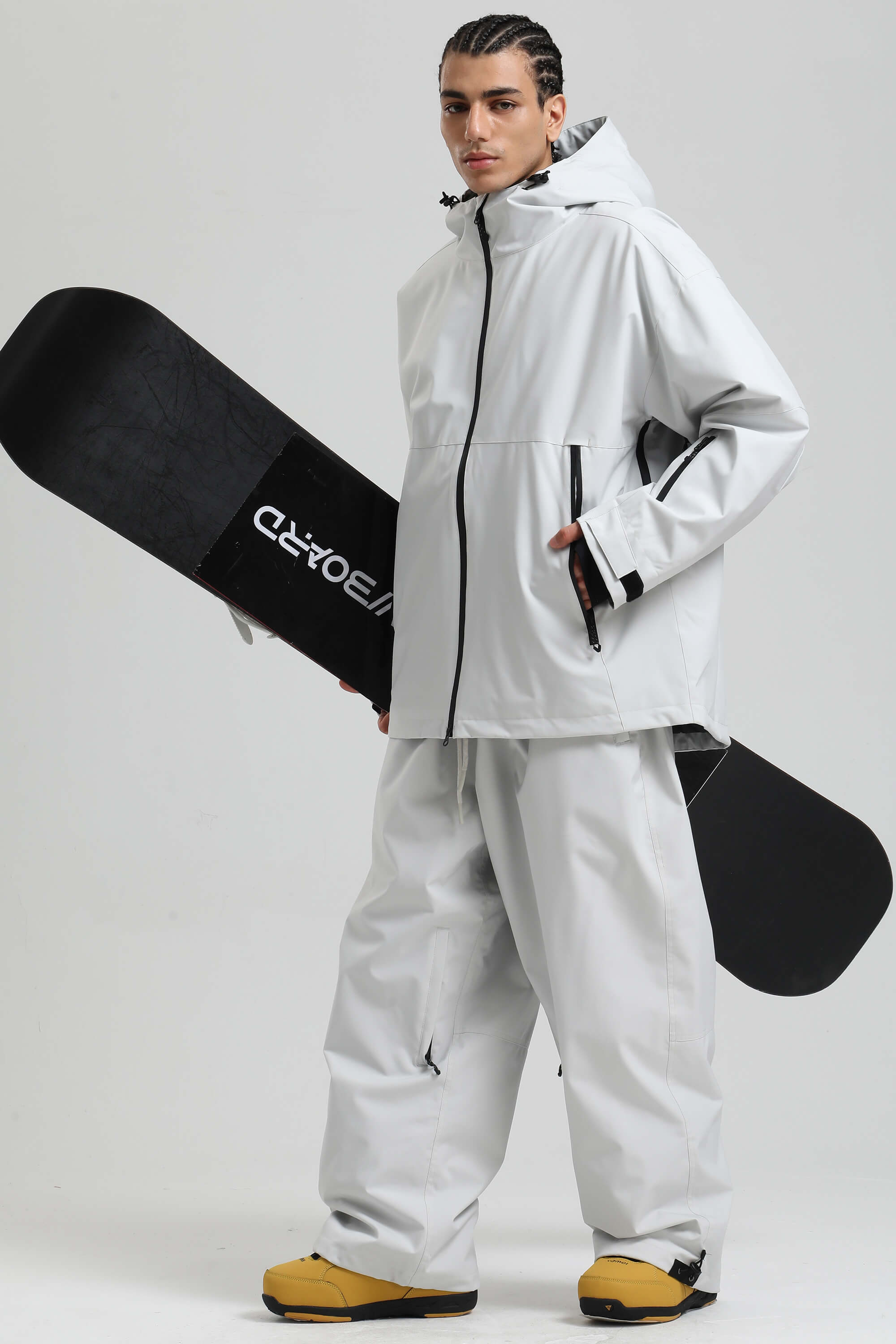 Men's Light Grey Fully Sealed Dual-Vent Snow Jacket Minimalist Insulated Ski Jacket - Gsou Snow