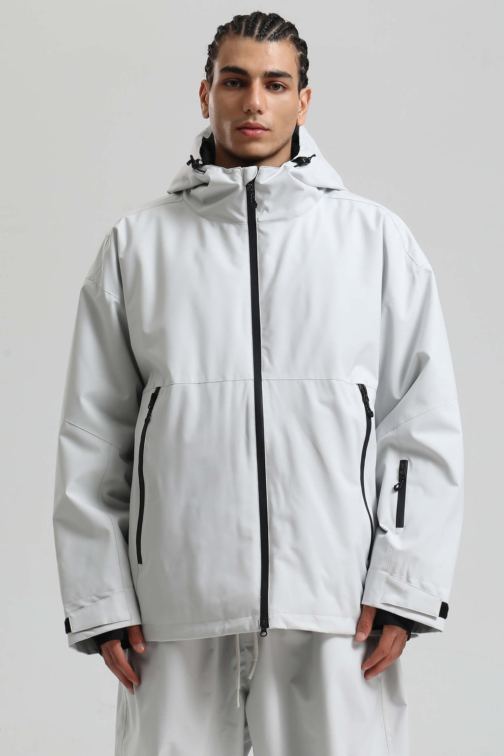 Men's Light Grey Fully-Sealed Dual-Vent Ski Jacket Minimalist Insulated Snow Jacket