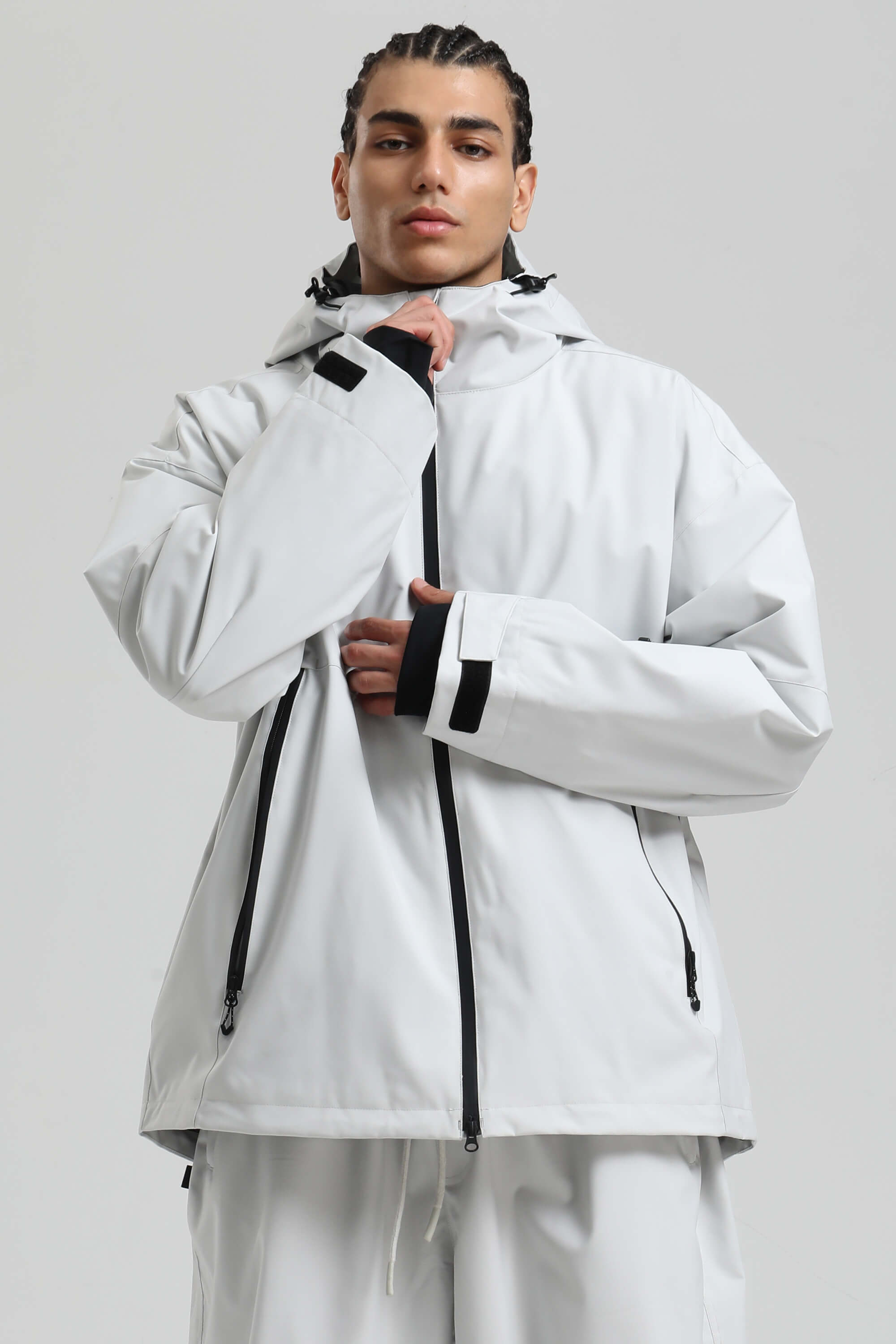 Men's Light Grey Fully Sealed Dual-Vent Snow Jacket Minimalist Insulated Ski Jacket - Gsou Snow