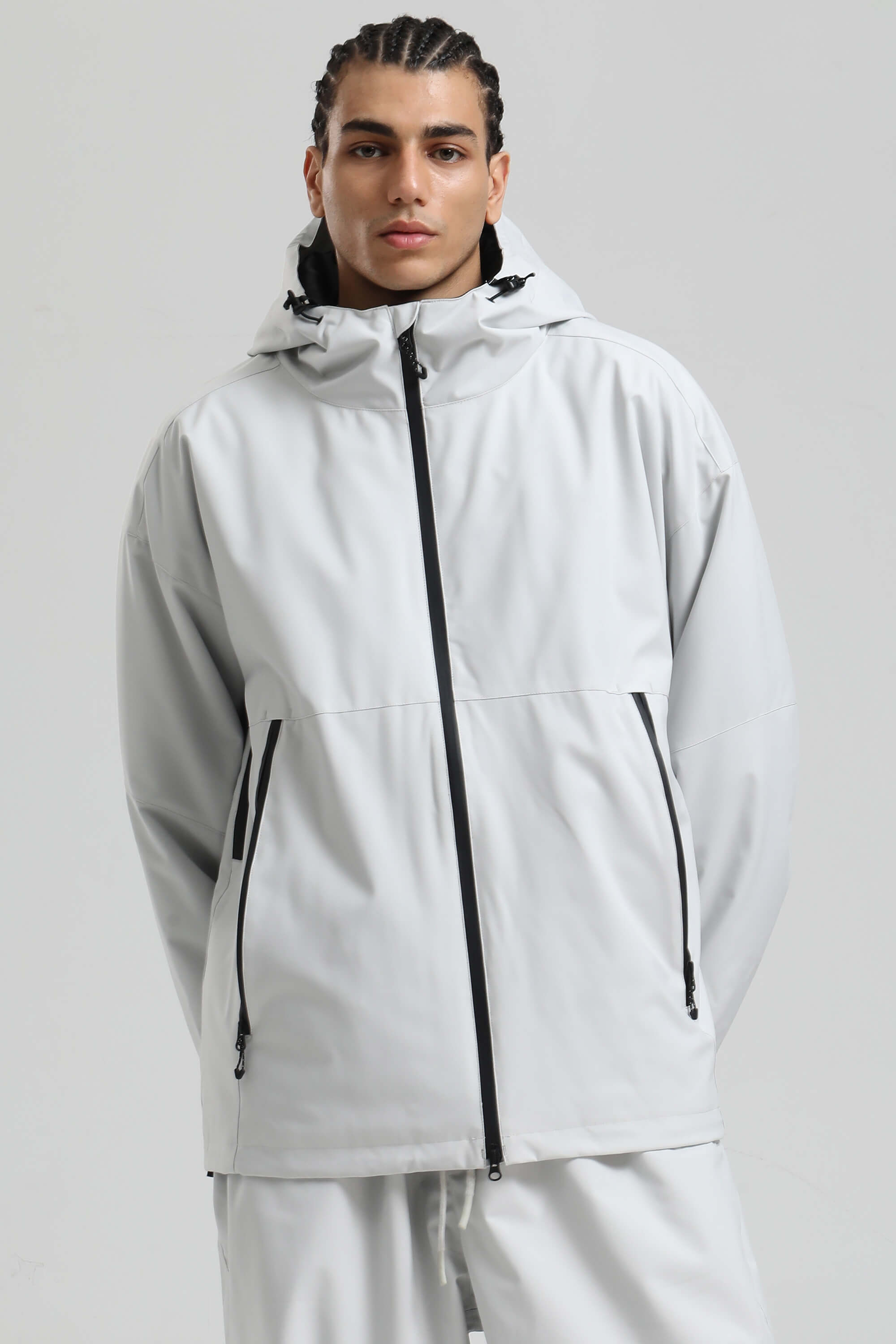 Men's Light Grey Fully-Sealed Dual-Vent Ski Jacket Minimalist Insulated Snow Jacket