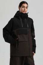 Women's Black & Coffee Asym-Zip Snow Jacket Utility Pocket Waterproof Ski Jacket - Gsou Snow