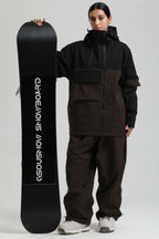 Women's Black & Coffee Asym-Zip Snow Jacket Utility Pocket Waterproof Ski Jacket - Gsou Snow