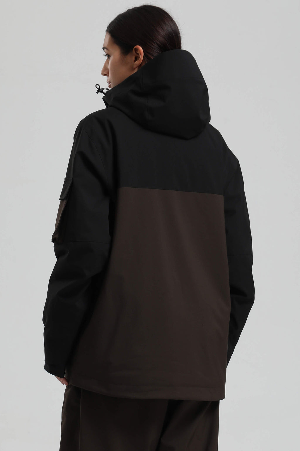 Women's Black & Coffee Asym-Zip Snow Jacket Utility Pocket Waterproof Ski Jacket - Gsou Snow