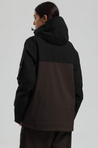 Women's Black & Coffee Asym-Zip Snow Jacket Utility Pocket Waterproof Ski Jacket - Gsou Snow