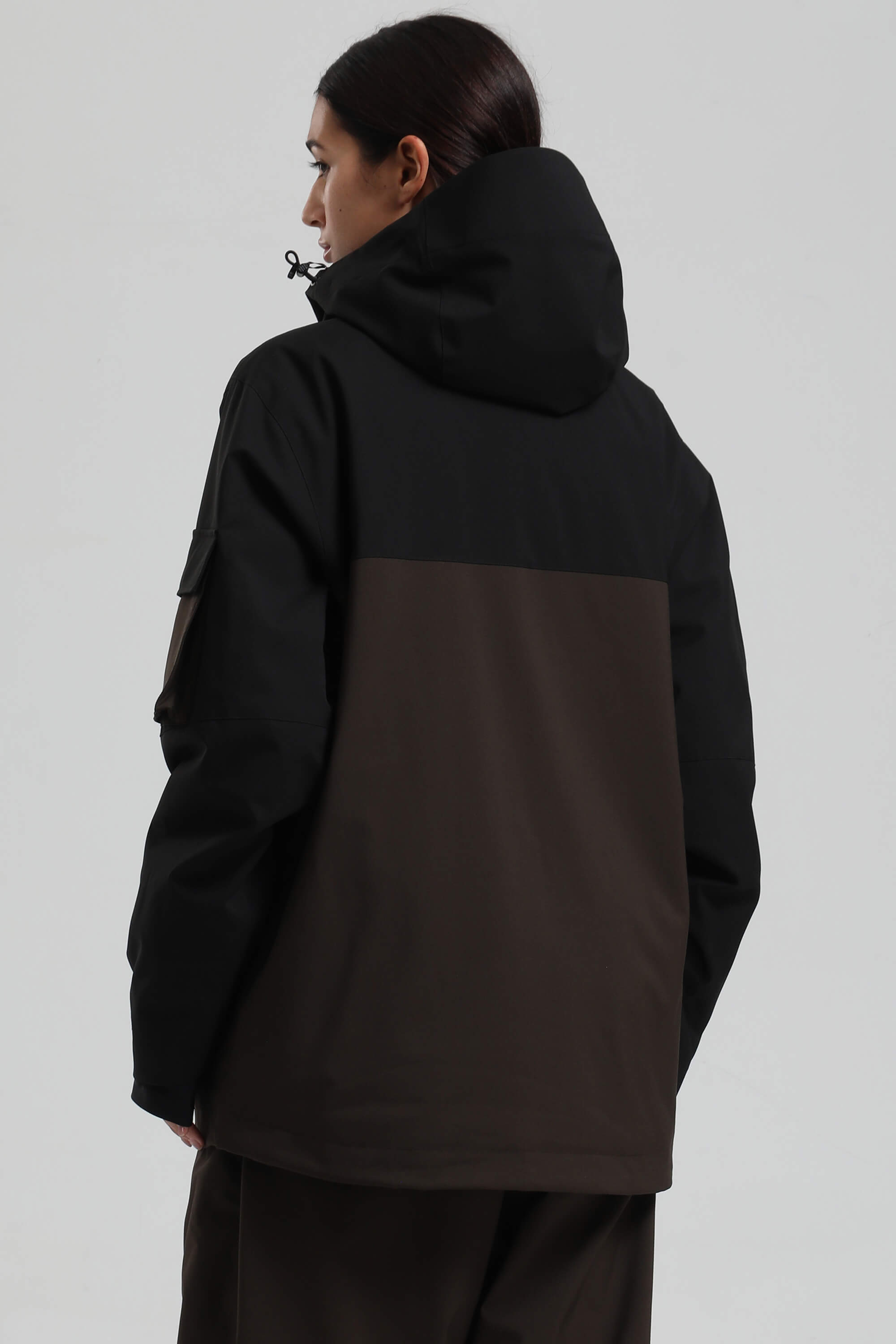 Women's Black & Coffee Asym-Zip Snow Jacket Utility Pocket Waterproof Ski Jacket - Gsou Snow