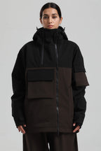 Women's Black & Coffee Asym-Zip Snow Jacket Utility Pocket Waterproof Ski Jacket - Gsou Snow