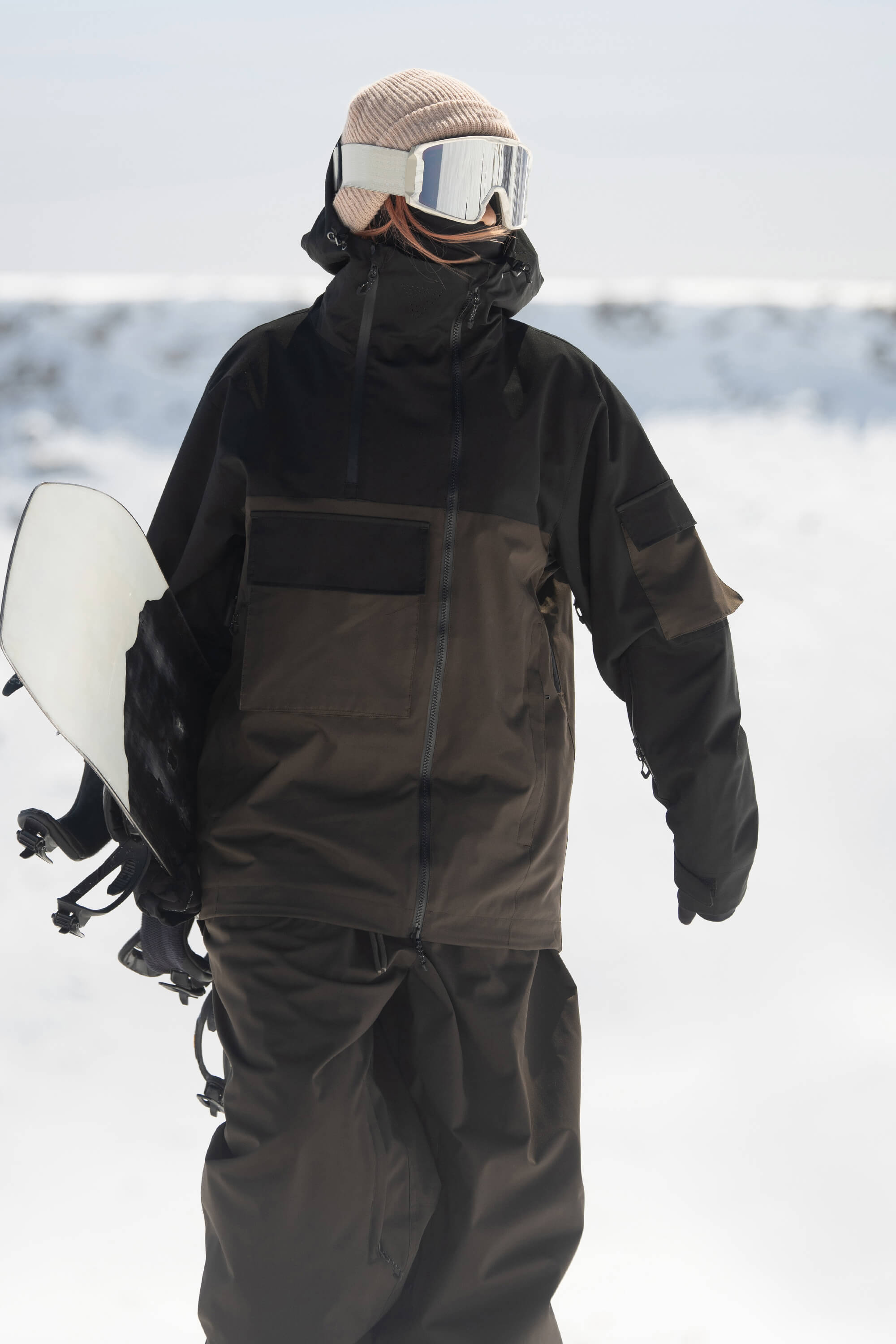 Women's Black Asym-Zip Utility Snow Jacket Pocket Waterproof Ski Jacket - Gsou Snow