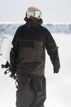 Women's White & Black Asym-Zip Multi-Pocket Ski Jacket Utility Waterproof Snow Jacket