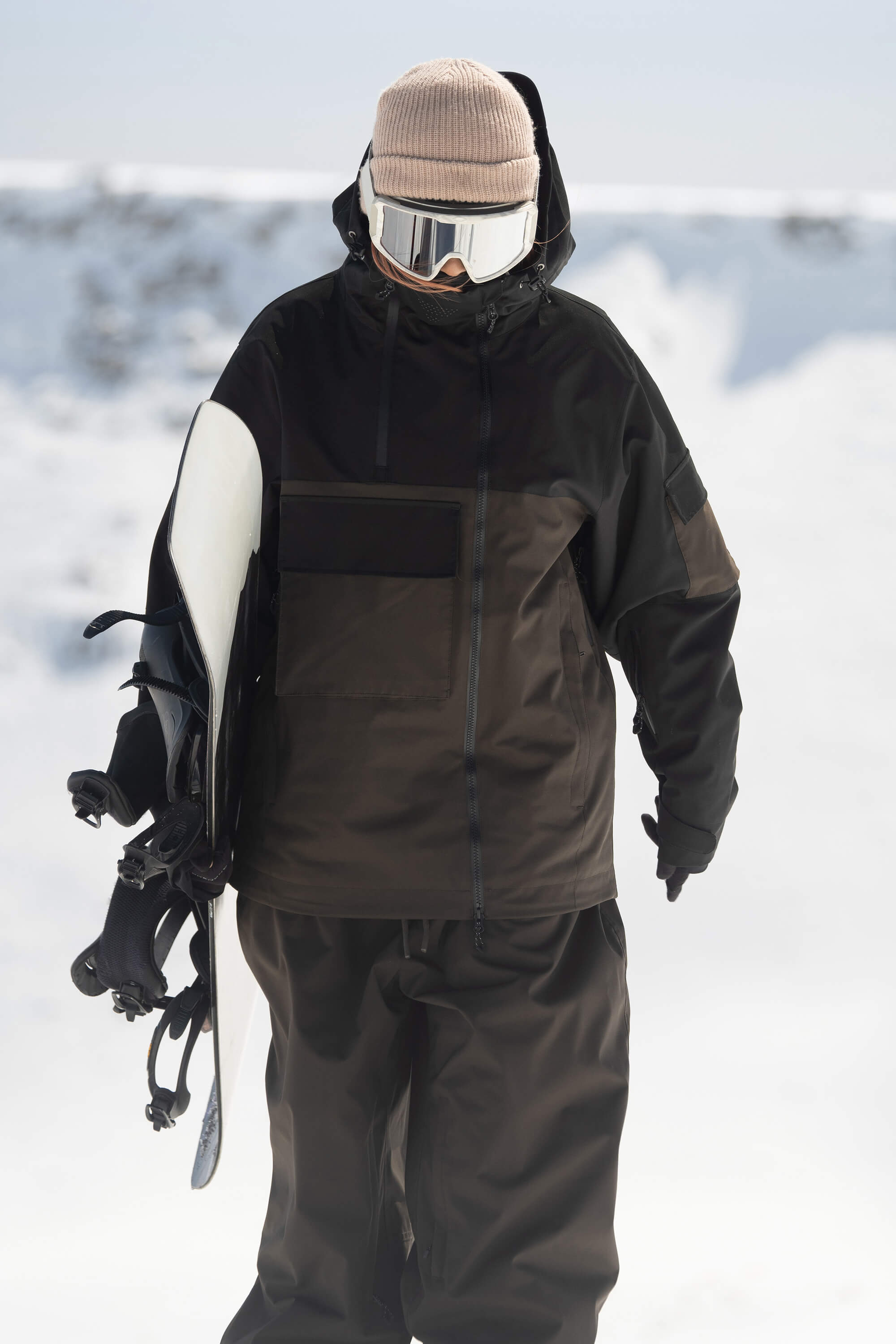 Women's Black & Coffee Asym-Zip Multi-Pocket Ski Jacket Utility Waterproof Snow Jacket Secondary image
