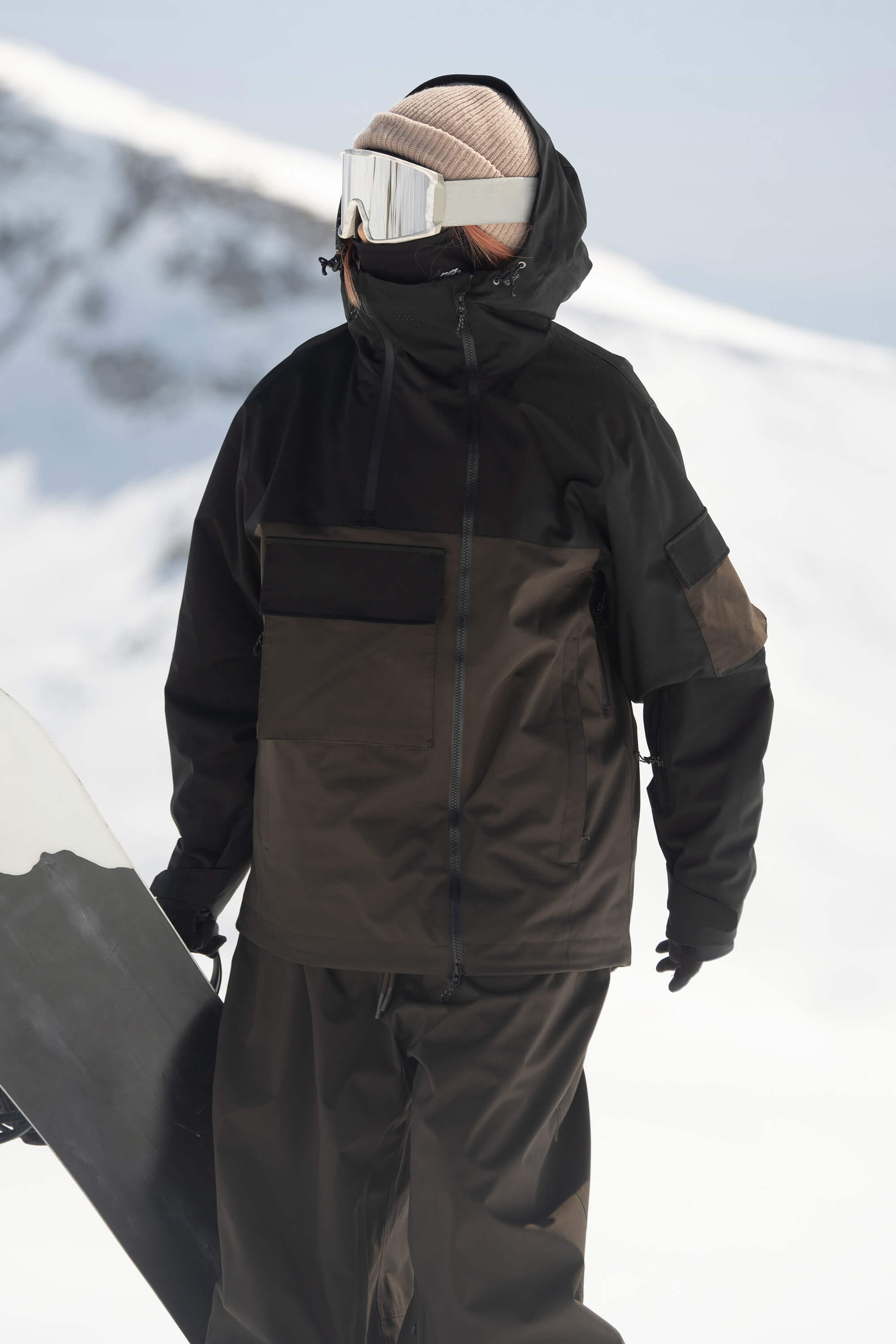 Women's Green & Black Asym-Zip Snow Jacket Utility Pocket Waterproof Ski Jacket - Gsou Snow