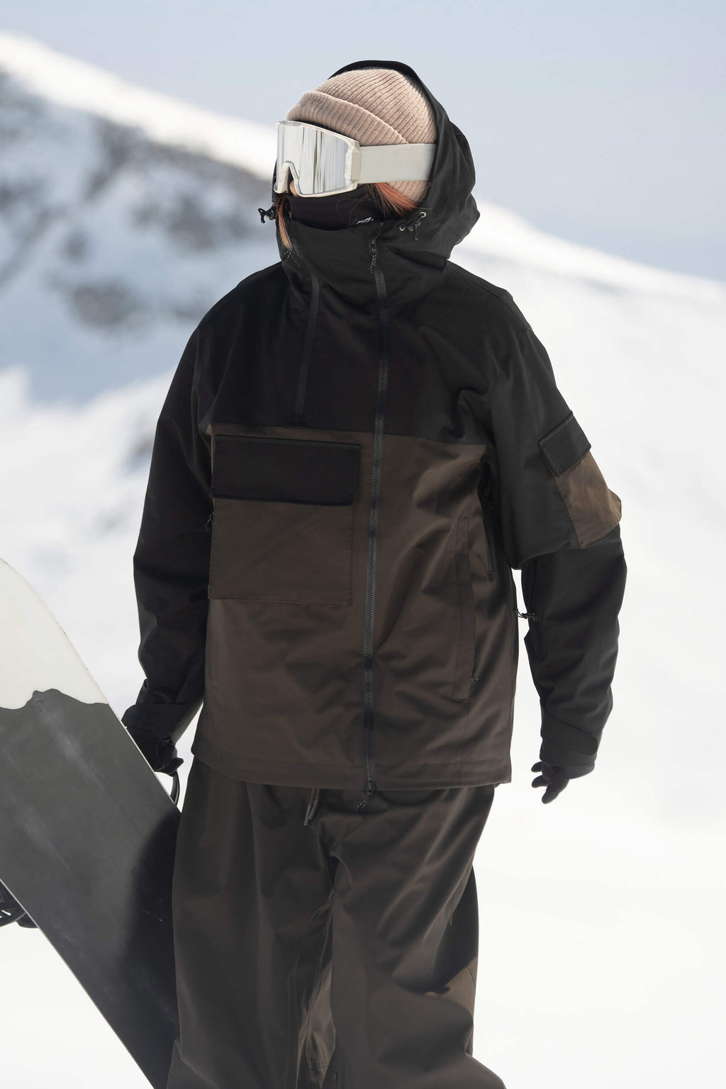 Women's Black & Grey Asym-Zip Multi-Pocket Ski Jacket Utility Waterproof Snow Jacket