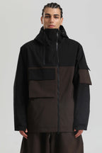 Men's Khaki Asym-Zip Multi-Pocket Ski Jacket Utility Waterproof Snow Jacket