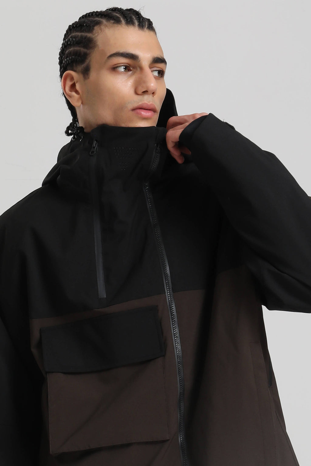 Men's Black & Coffee Asym-Zip Snow Jacket Utility Pocket Waterproof Ski Jacket - Gsou Snow