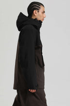 Men's Black & Coffee Asym-Zip Snow Jacket Utility Pocket Waterproof Ski Jacket - Gsou Snow