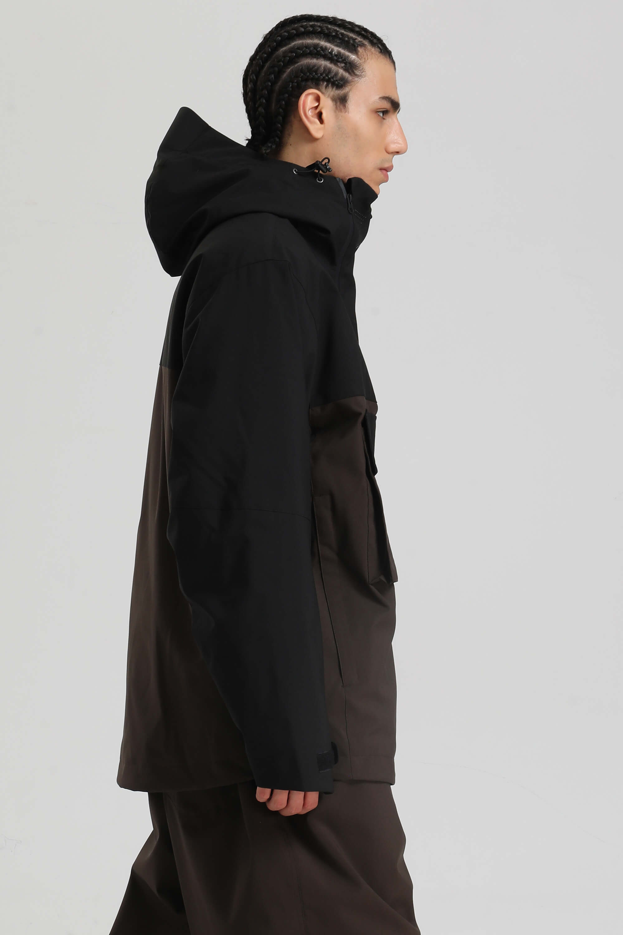 Men's Black & Coffee Asym-Zip Snow Jacket Utility Pocket Waterproof Ski Jacket - Gsou Snow