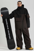 Men's Black & Coffee Asym-Zip Snow Jacket Utility Pocket Waterproof Ski Jacket - Gsou Snow