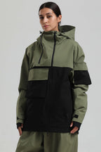 Women's Khaki & White Asym-Zip Multi-Pocket Ski Jacket Utility Waterproof Snow Jacket