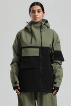Women's Off White Asym-Zip Multi-Pocket Ski Jacket Utility Waterproof Snow Jacket