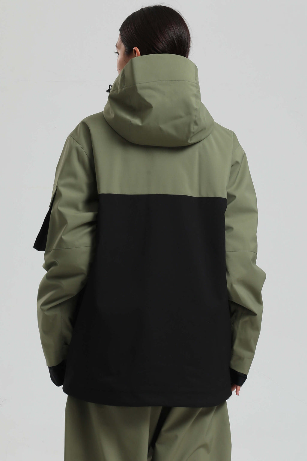 Women's Green & Black Asym-Zip Snow Jacket Utility Pocket Waterproof Ski Jacket - Gsou Snow