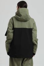 Women's Green & Black Asym-Zip Snow Jacket Utility Pocket Waterproof Ski Jacket - Gsou Snow