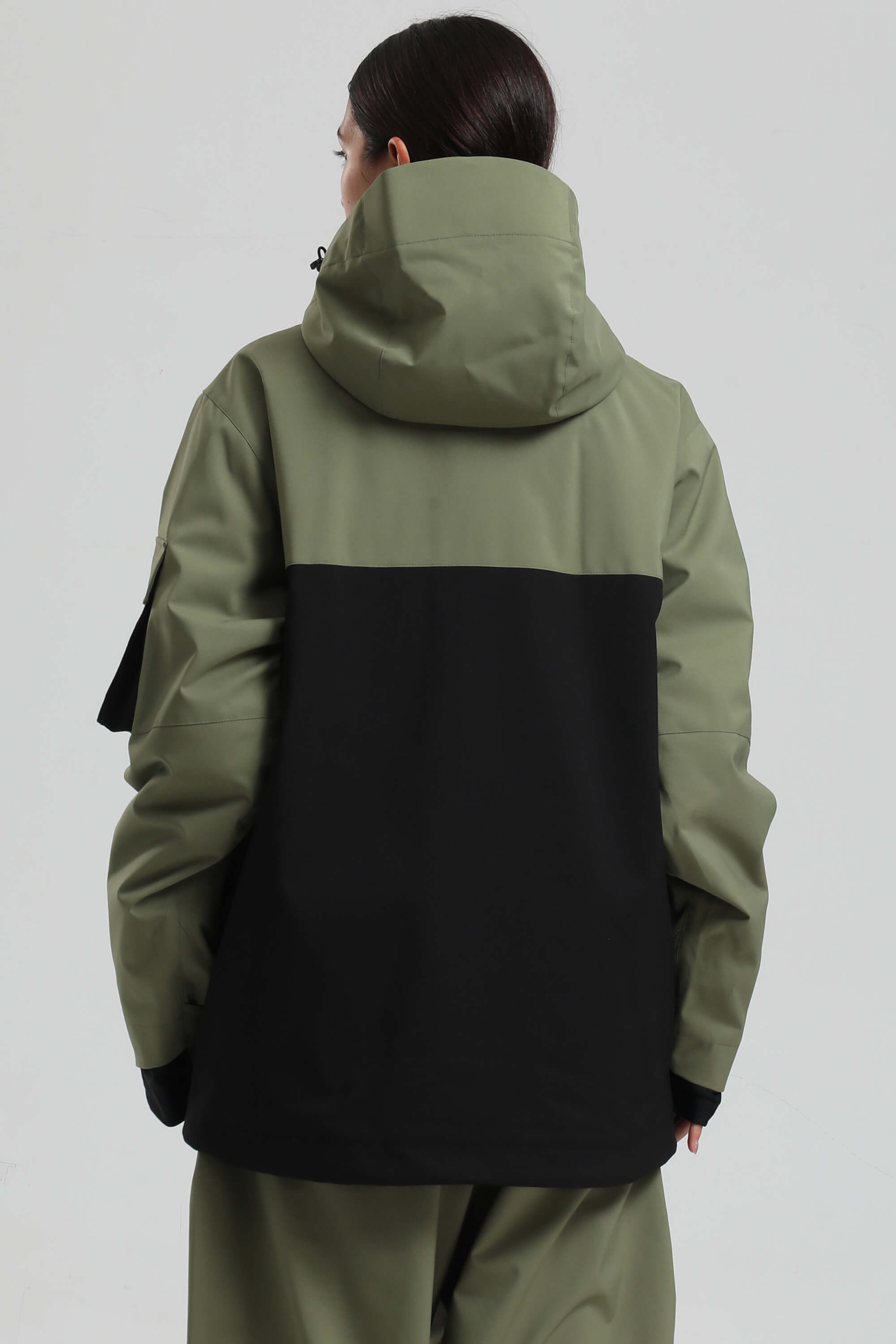 Women's Green & Black Asym-Zip Snow Jacket Utility Pocket Waterproof Ski Jacket - Gsou Snow