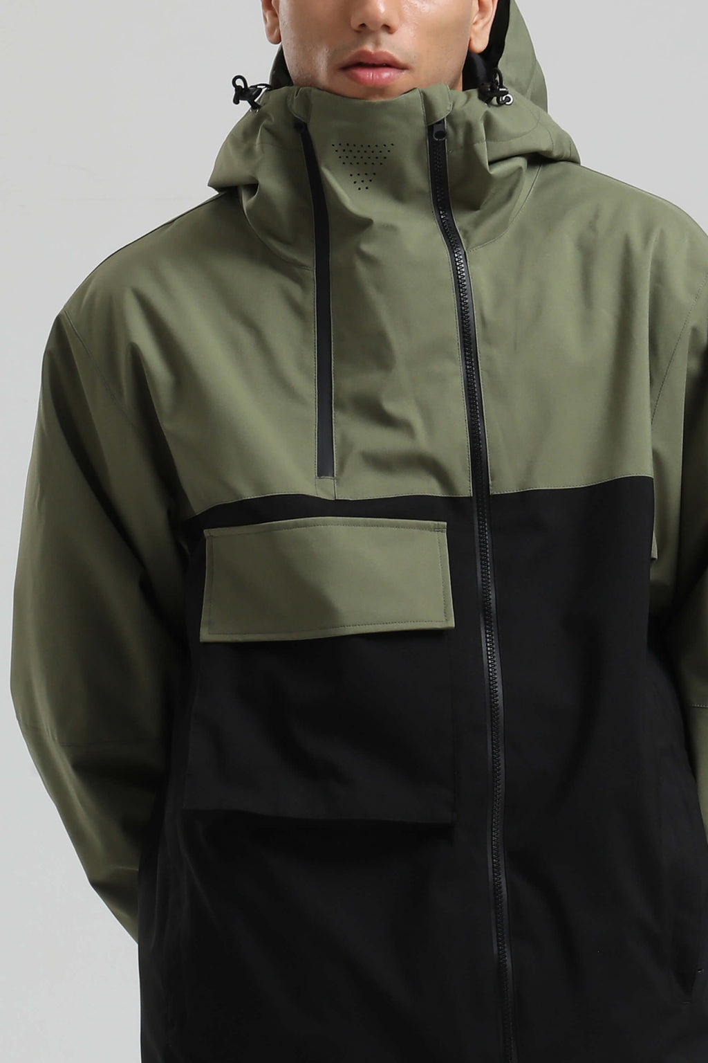 Men's Green & Black Asym-Zip Snow Jacket Utility Pocket Waterproof Ski Jacket - Gsou Snow