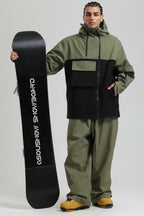 Men's Green & Black Asym-Zip Snow Jacket Utility Pocket Waterproof Ski Jacket - Gsou Snow