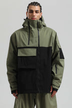 Men's Black Asym-Zip Multi-Pocket Ski Jacket Utility Waterproof Snow Jacket