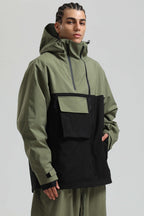 Men's Green & Black Asym-Zip Snow Jacket Utility Pocket Waterproof Ski Jacket - Gsou Snow