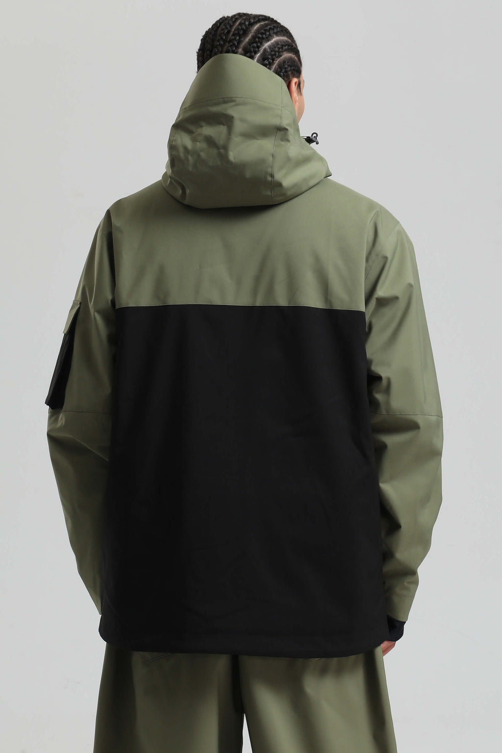 Men's Green & Black Asym-Zip Snow Jacket Utility Pocket Waterproof Ski Jacket - Gsou Snow