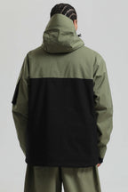Men's Green & Black Asym-Zip Snow Jacket Utility Pocket Waterproof Ski Jacket - Gsou Snow