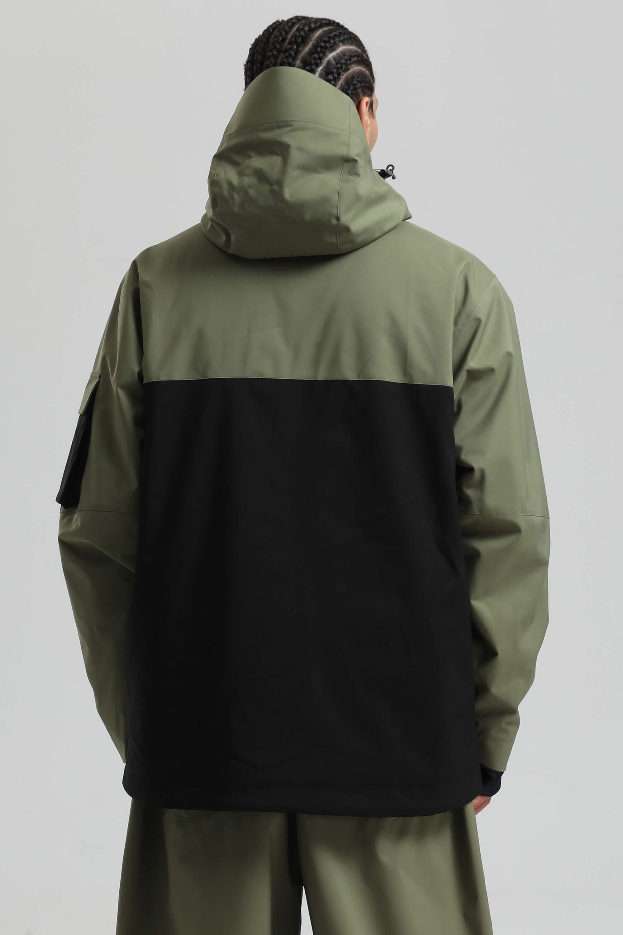 Men's Green & Black Asym-Zip Snow Jacket Utility Pocket Waterproof Ski Jacket - Gsou Snow