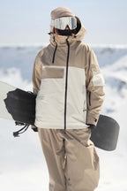 Women's Off White Asym-Zip Multi-Pocket Ski Jacket Utility Waterproof Snow Jacket