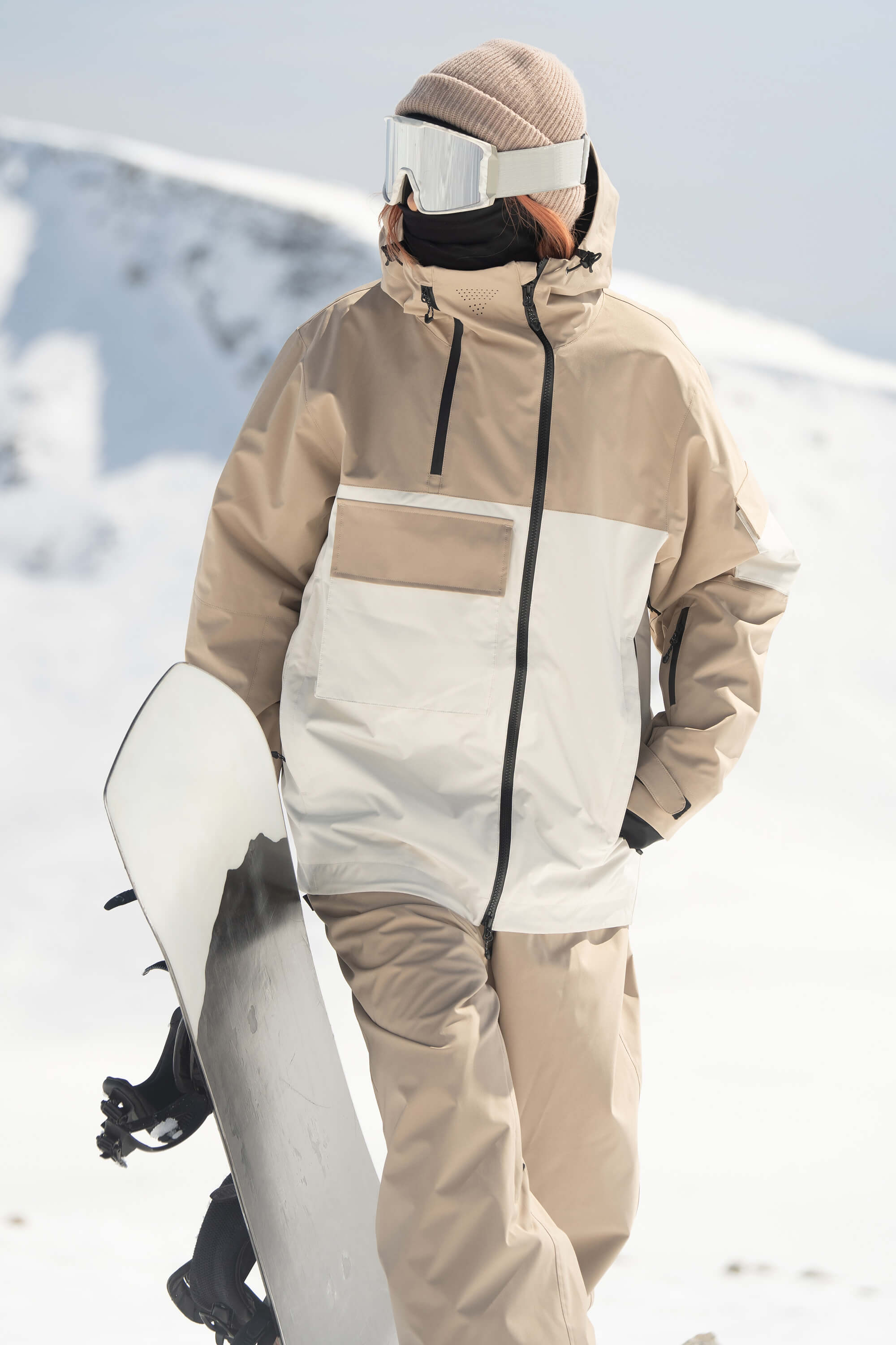 Women's Khaki Asym-Zip Utility Snow Jacket Pocket Waterproof Ski Jacket - Gsou Snow