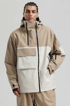 Men's Black Asym-Zip Multi-Pocket Ski Jacket Utility Waterproof Snow Jacket