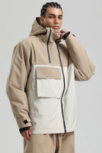 Men's Off White Asym-Zip Multi-Pocket Ski Jacket Utility Waterproof Snow Jacket