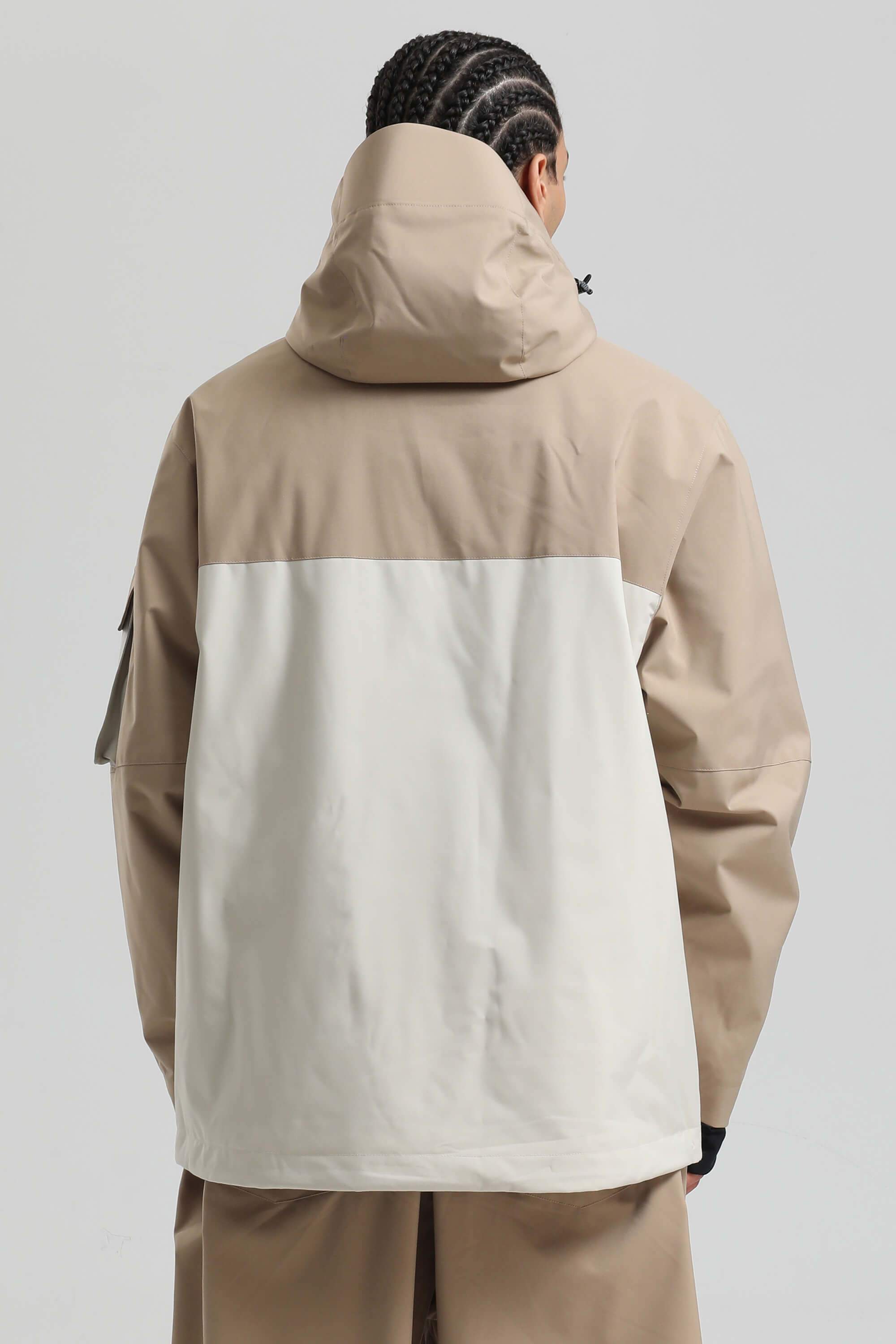 Men's Khaki & White Asym-Zip Snow Jacket Utility Pocket Waterproof Ski Jacket - Gsou Snow