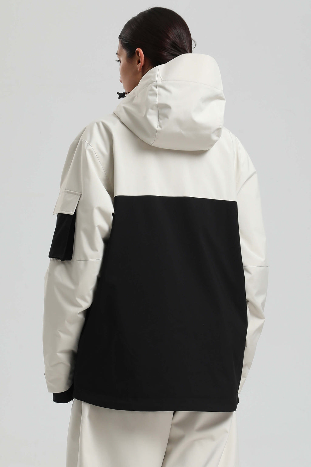 Women's White & Black Asym-Zip Snow Jacket Utility Pocket Waterproof Ski Jacket - Gsou Snow