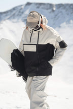 Women's Black & Coffee Asym-Zip Multi-Pocket Ski Jacket Utility Waterproof Snow Jacket