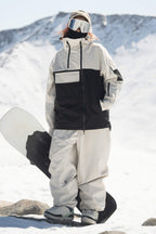 Women's Black & Khaki Asym-Zip Multi-Pocket Ski Jacket Utility Waterproof Snow Jacket