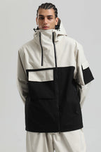 Men's Black & Grey Asym-Zip Multi-Pocket Ski Jacket Utility Waterproof Snow Jacket