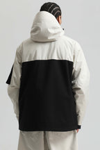 Men's White & Black Asym-Zip Snow Jacket Utility Pocket Waterproof Ski Jacket - Gsou Snow
