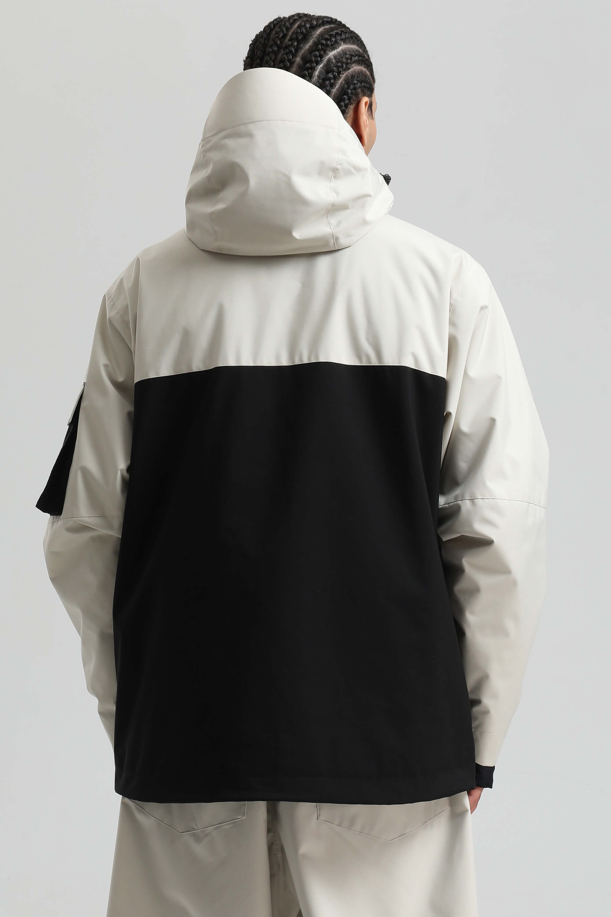 Men's White & Black Asym-Zip Snow Jacket Utility Pocket Waterproof Ski Jacket - Gsou Snow