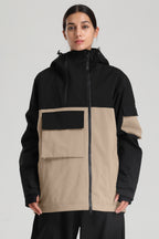 Women's Black & Khaki Asym-Zip Snow Jacket Utility Pocket Waterproof Ski Jacket - Gsou Snow