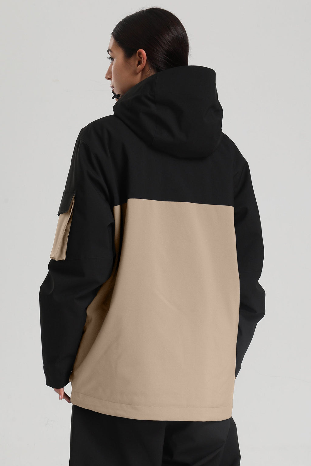 Women's Black & Khaki Asym-Zip Snow Jacket Utility Pocket Waterproof Ski Jacket - Gsou Snow