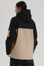 Women's Black & Khaki Asym-Zip Snow Jacket Utility Pocket Waterproof Ski Jacket - Gsou Snow