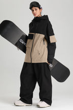 Women's Black & Khaki Asym-Zip Snow Jacket Utility Pocket Waterproof Ski Jacket - Gsou Snow