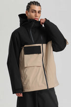 Men's Green & Black Asym-Zip Multi-Pocket Ski Jacket Utility Waterproof Snow Jacket