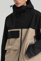 Men's Black & Khaki Asym-Zip Snow Jacket Utility Pocket Waterproof Ski Jacket - Gsou Snow