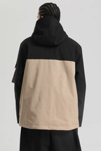 Men's Black & Khaki Asym-Zip Snow Jacket Utility Pocket Waterproof Ski Jacket - Gsou Snow